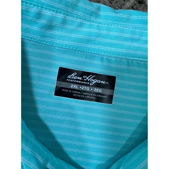 Ben Hogan Performance Polo Shirt Men's 2XL Aqua Blue Stripe Golf Casual Golfcore - Picture 5 of 5